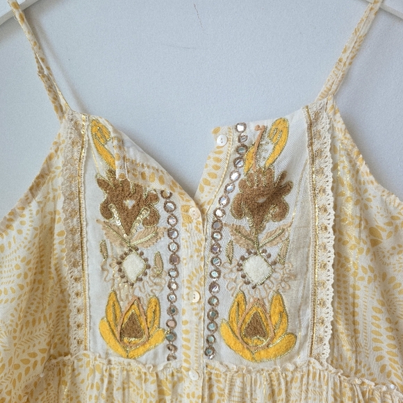 AYFEÈ Florence Italy Floral Embroidered Dress Cotton Yellow Golden Maxi Size XL - Picture 5 of 7
